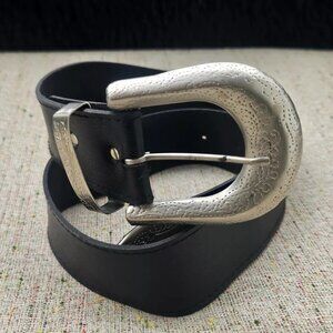 Faux Leather Belt Black Began Women Waistband Pin Buckle Unisex Belt Size 26-27